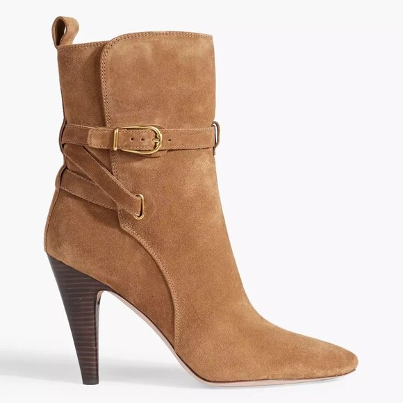 $600 VERONICA BEARD SOHELIA BUCKLED SUEDE BOOT POINTY HEEL BROWN 10 (MF16)